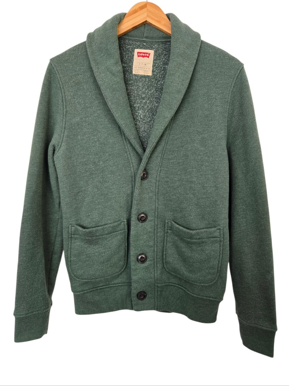 🧥 Levi's Shawl Collar Fleece Cardigan | Green Button Front Sweater Jacket | Siz